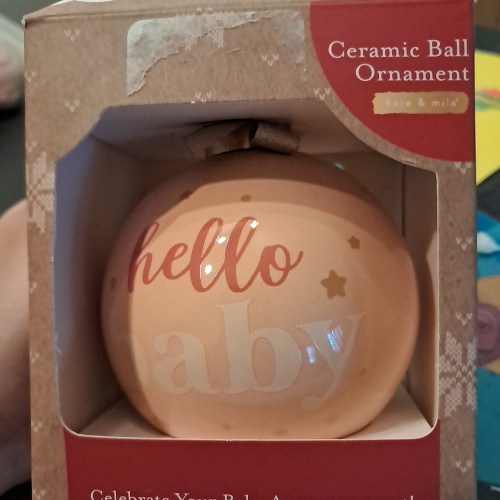Kate & Milo Ceramic Ball Ornament - Orange and White